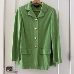 ST JOHN Vintage Green 4 Gold Buttons Wool Blend Blazer Jacket Size 10
